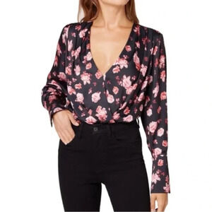 Favorite Daughter The Date Floral Satin Bodysuit Blouse Size Medium